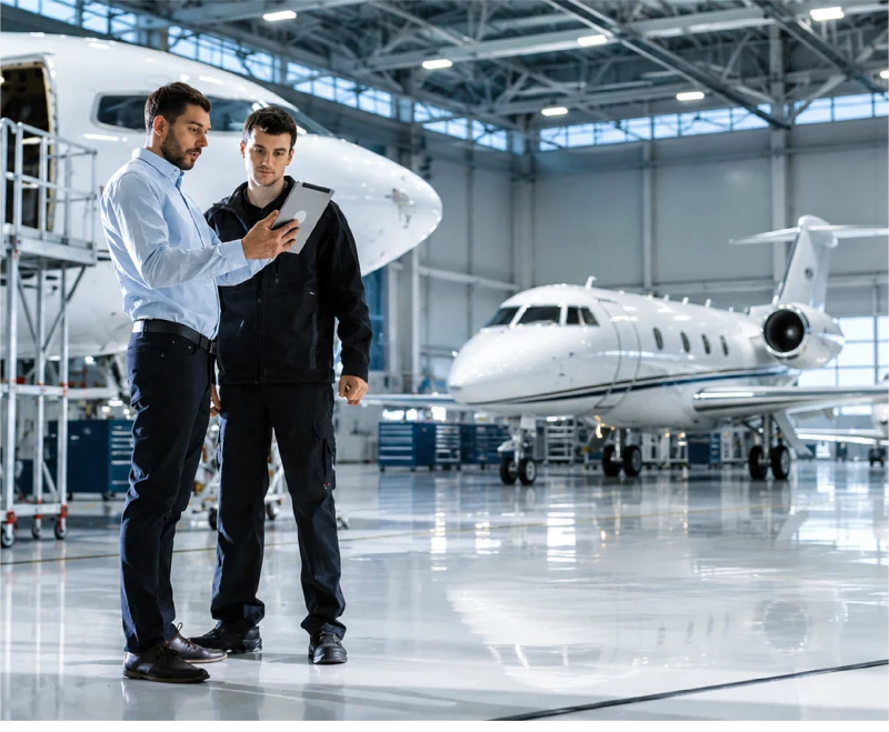 Corporate aviation planning in a hangar