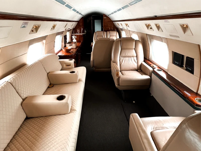Luxury private jet cabin interior